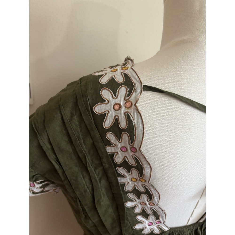 Anthropologie Pintuck Embroidered Mini Dress Coverup Floral Boho XS Small Green - Picture 7 of 9